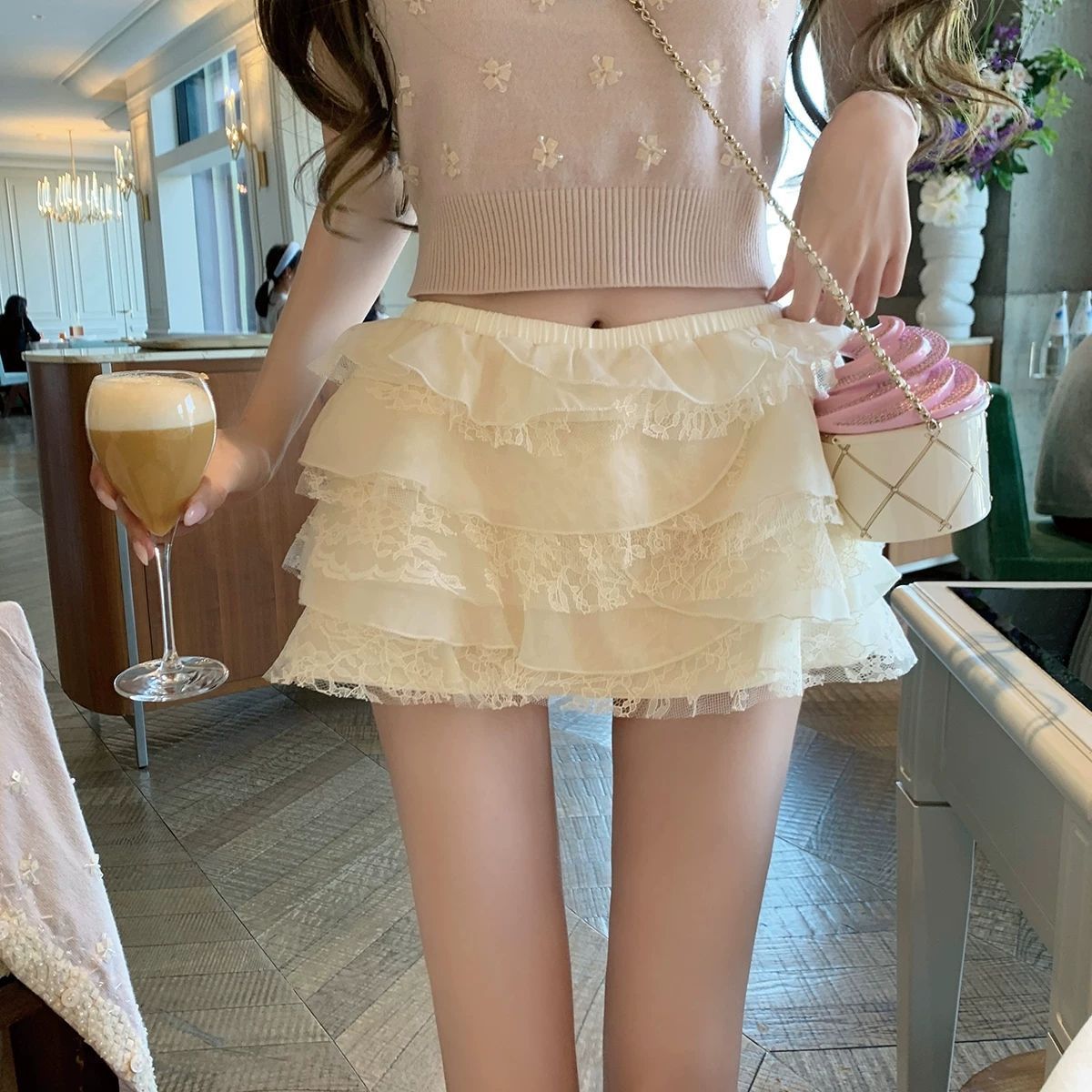 氣質少女蕾絲蓬蓬半身裙