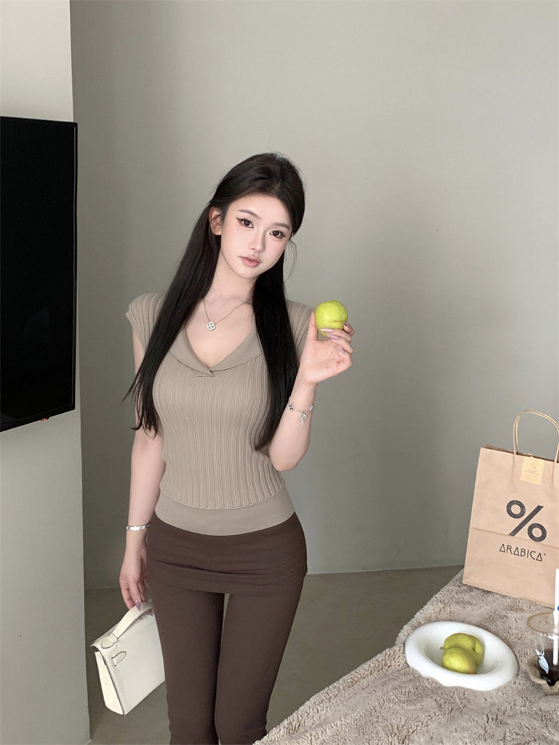 V領小飛袖百搭上衣
