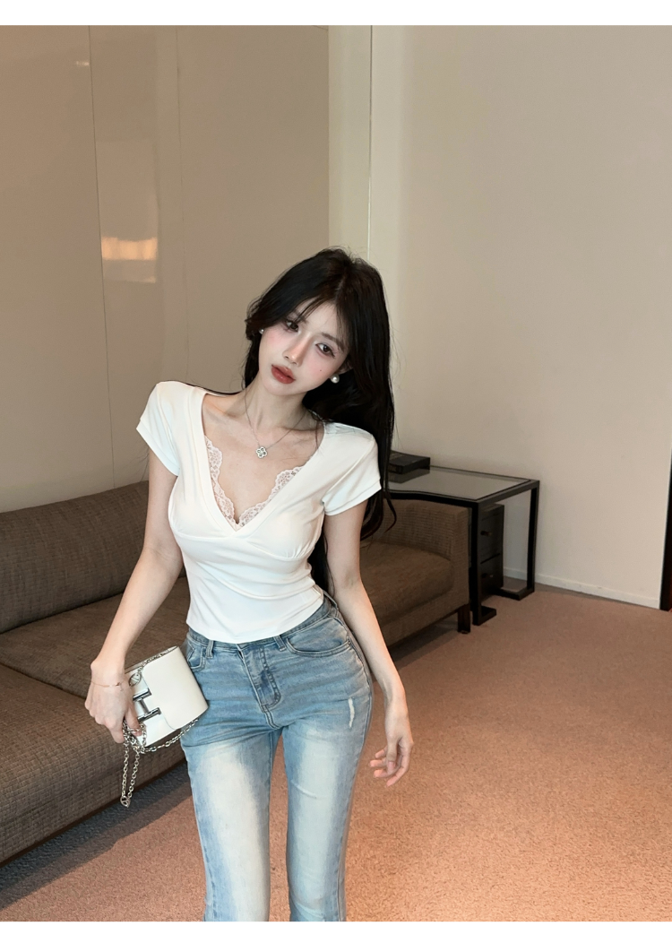 純欲V領蕾絲上衣