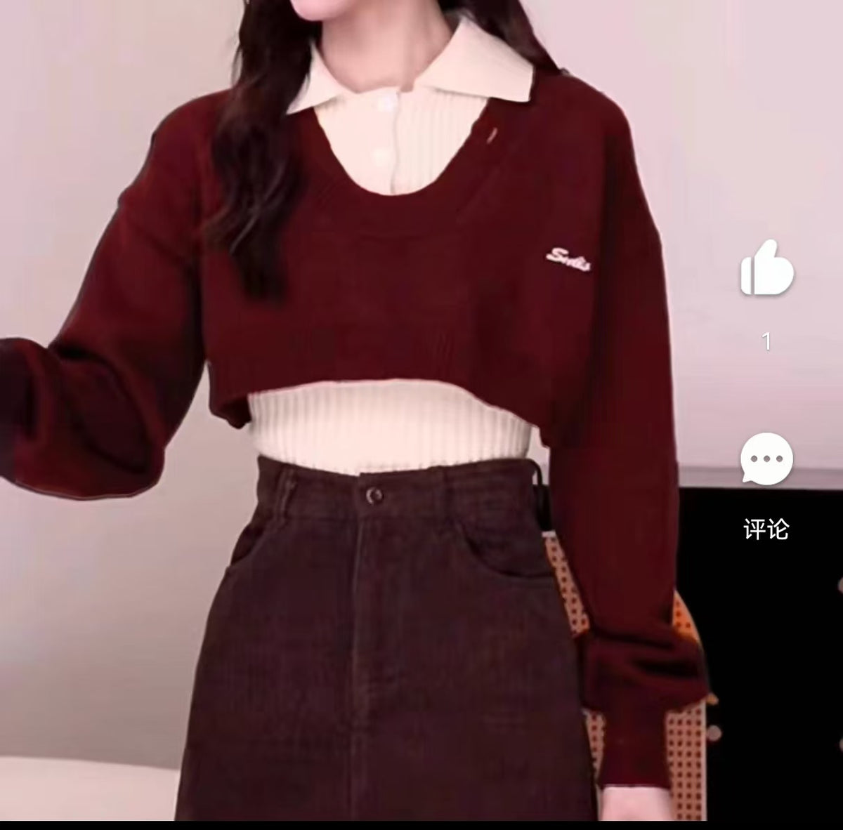 設計感短款翻領毛衣