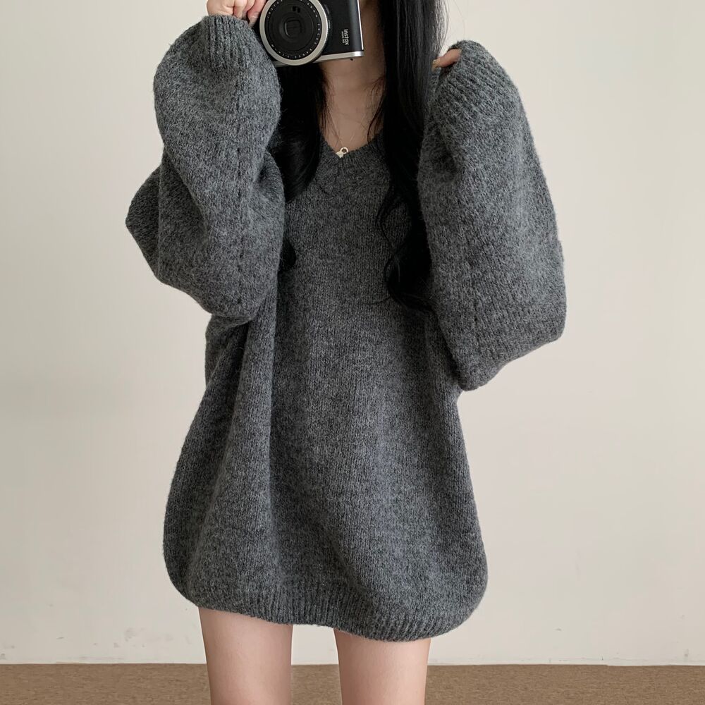 慵懶風寬松針織衫連衣裙