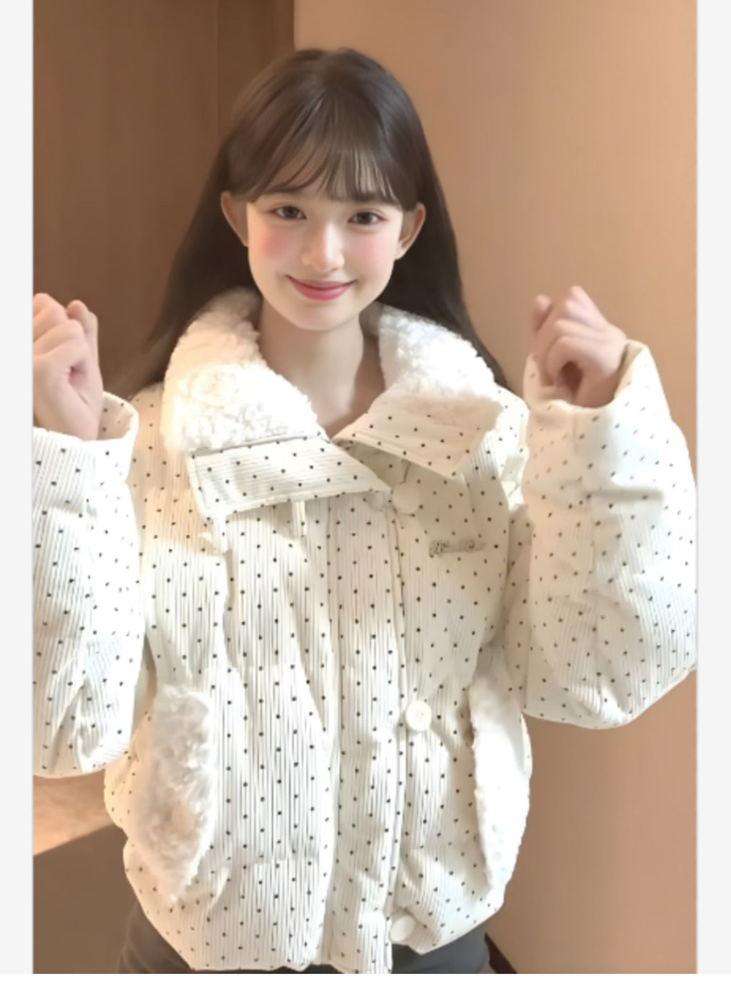 燈芯絨波點羽絨外套