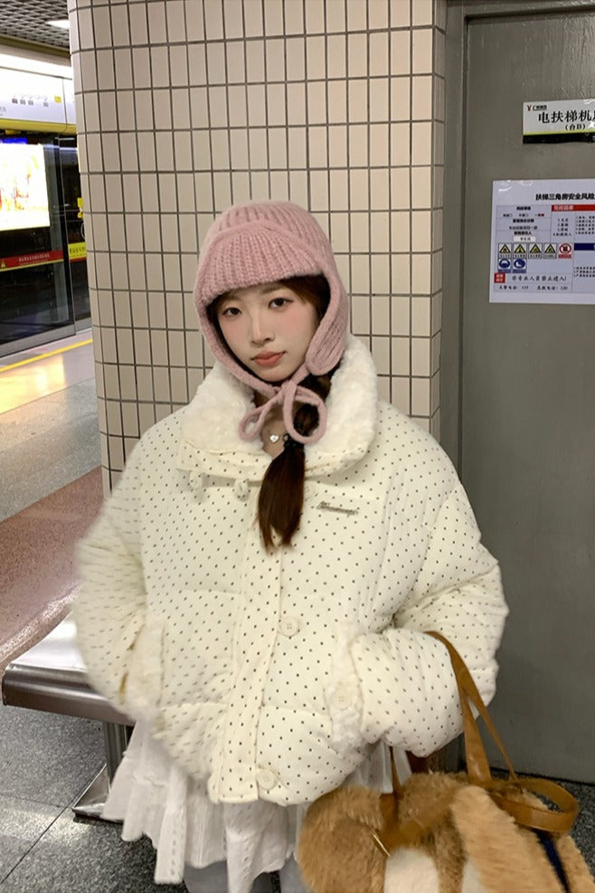 冬季慵懶風質感波點羽絨服
