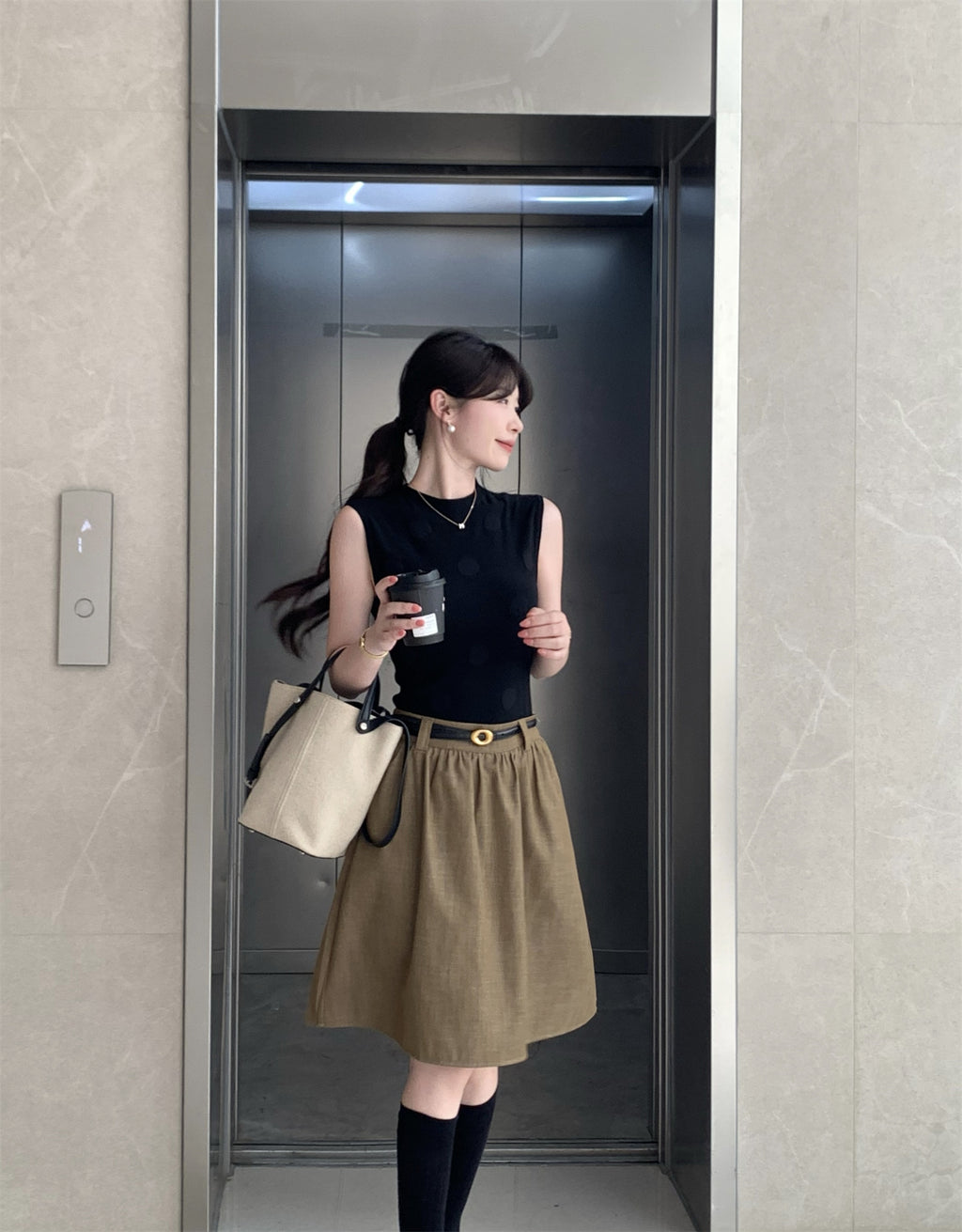 通勤百搭氣質無袖針織背心半身裙套裝