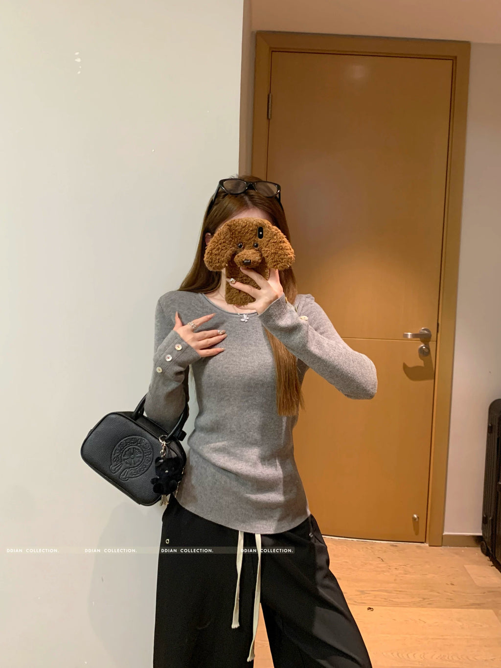 甜美少女風圓領修身長袖