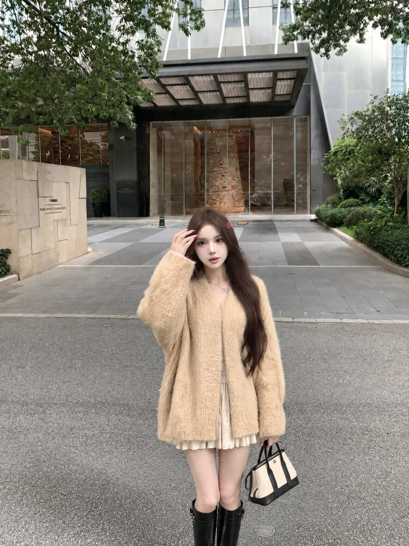 慵懶寬松百搭毛衣外套吊帶半裙針織兩件套