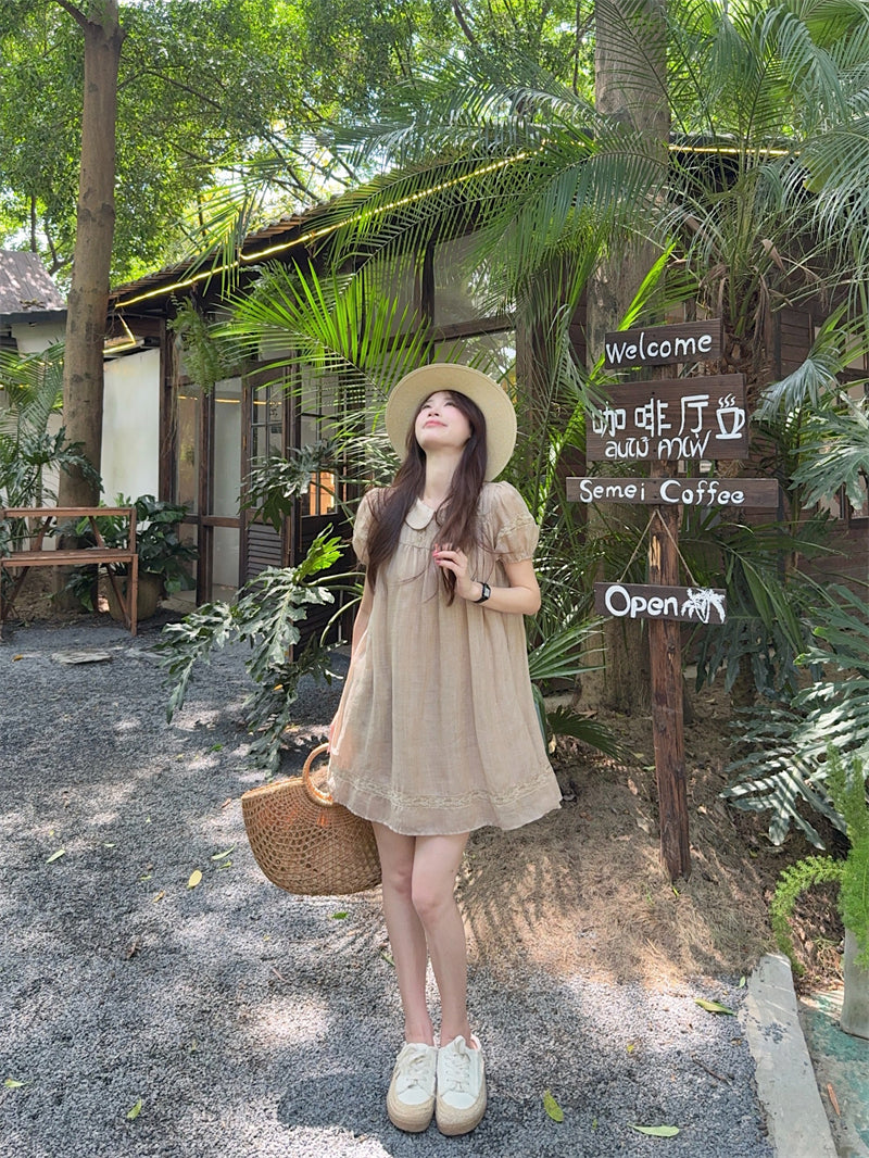 氣質娃娃領法式顯瘦連衣短裙
