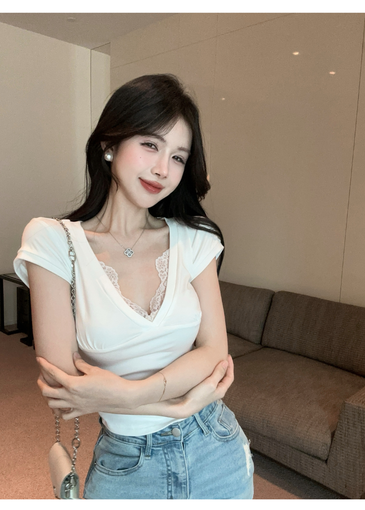 純欲V領蕾絲上衣
