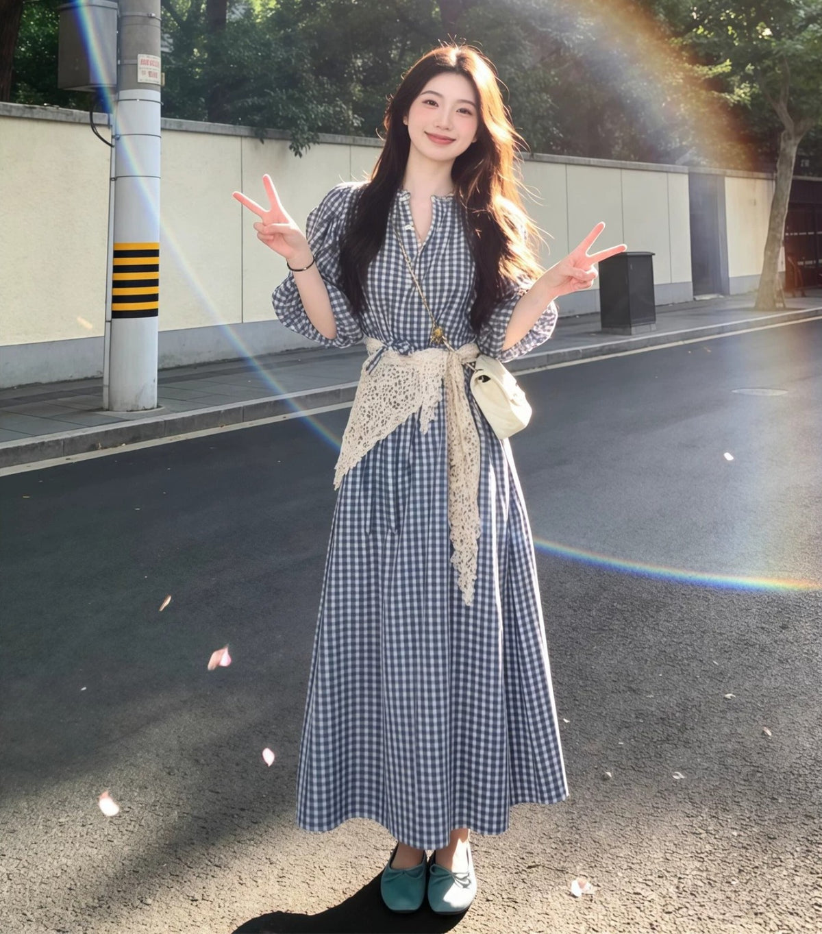 甜美簡約風格子連衣裙