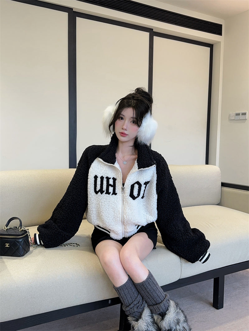 美式辣妹字母高級感寬鬆短款外套