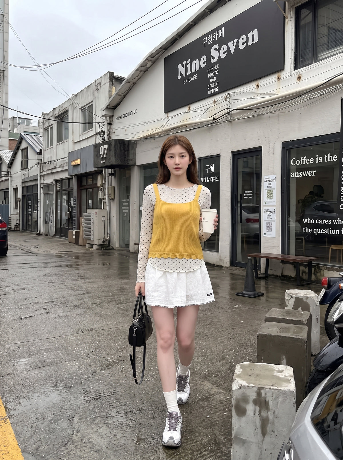 可愛風波點吊帶背心兩件套