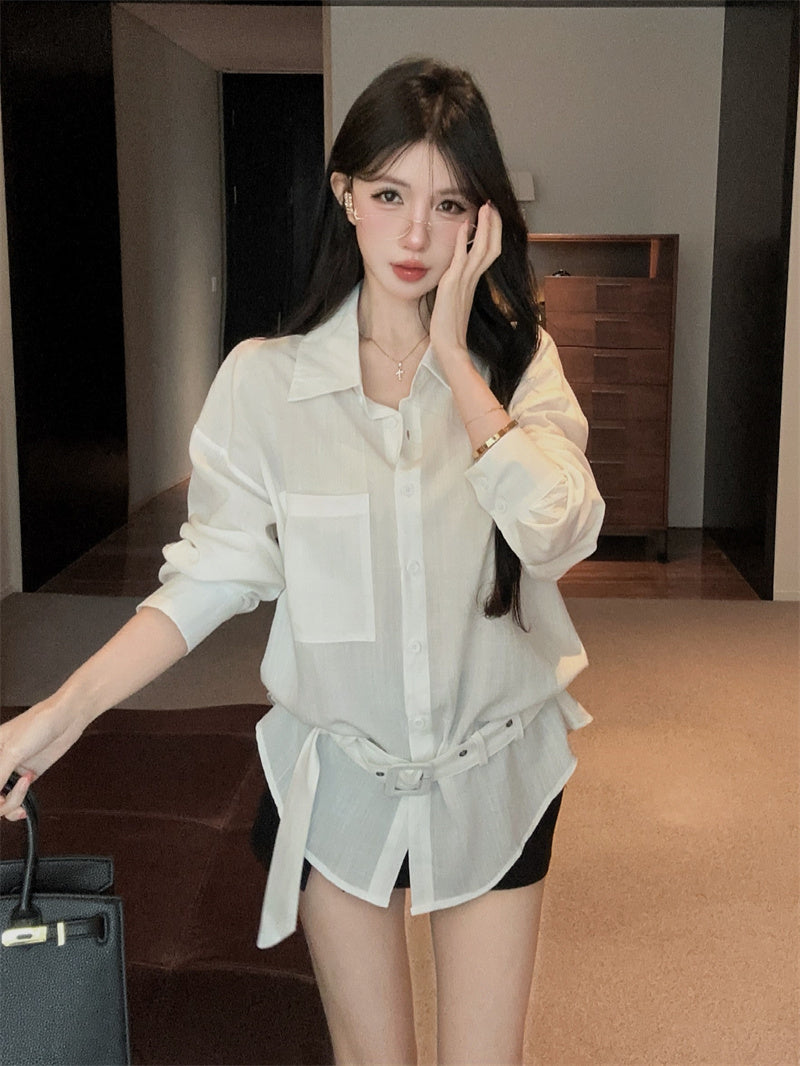 白色設計感氣質辣妹襯衫