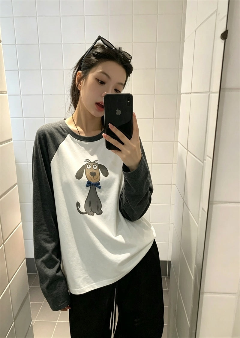 法式酷辣狗狗寬版休閒大學t