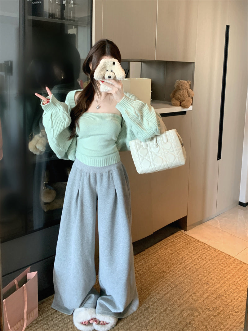 純欲風高級感抹胸毛織背心套裝