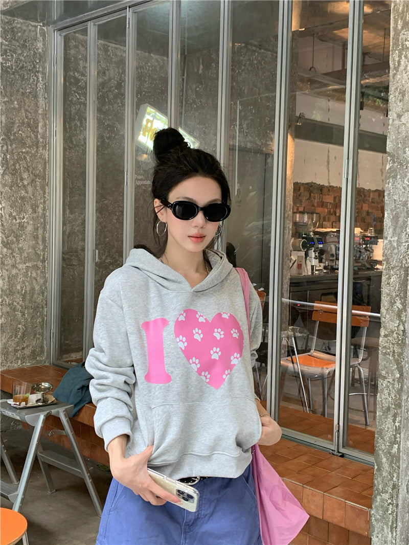 韓系可愛風愛心印花連帽衛衣