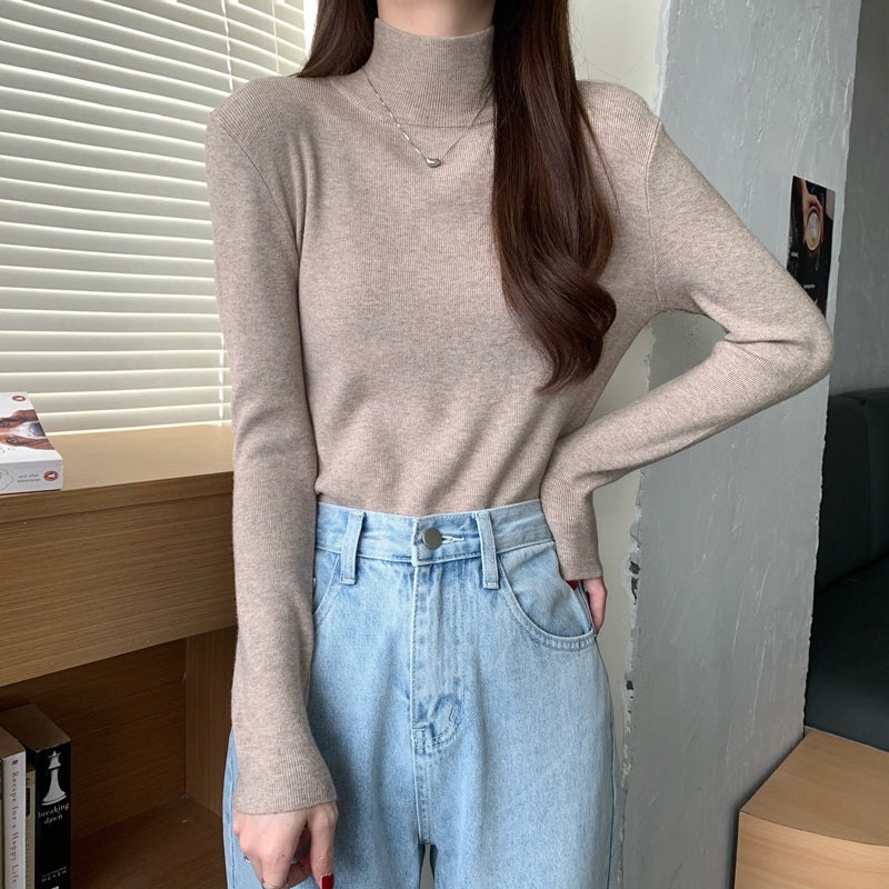 修身內搭半高領針織打底衫毛衣女