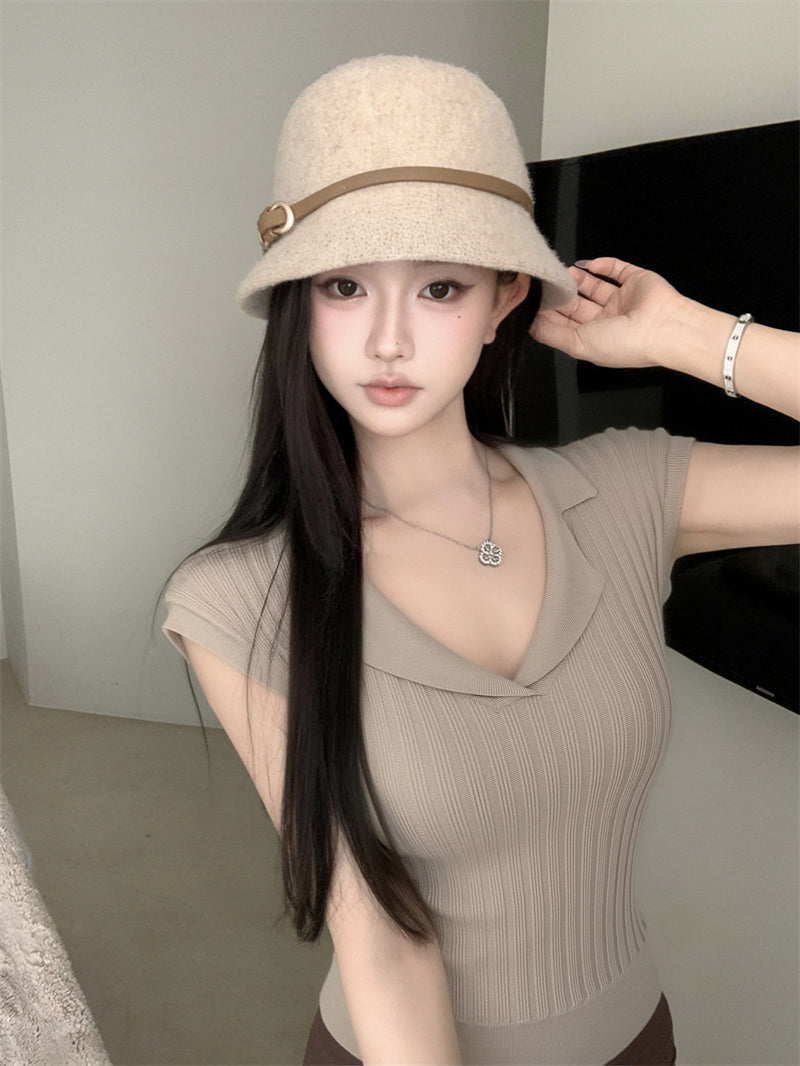 V領小飛袖百搭上衣