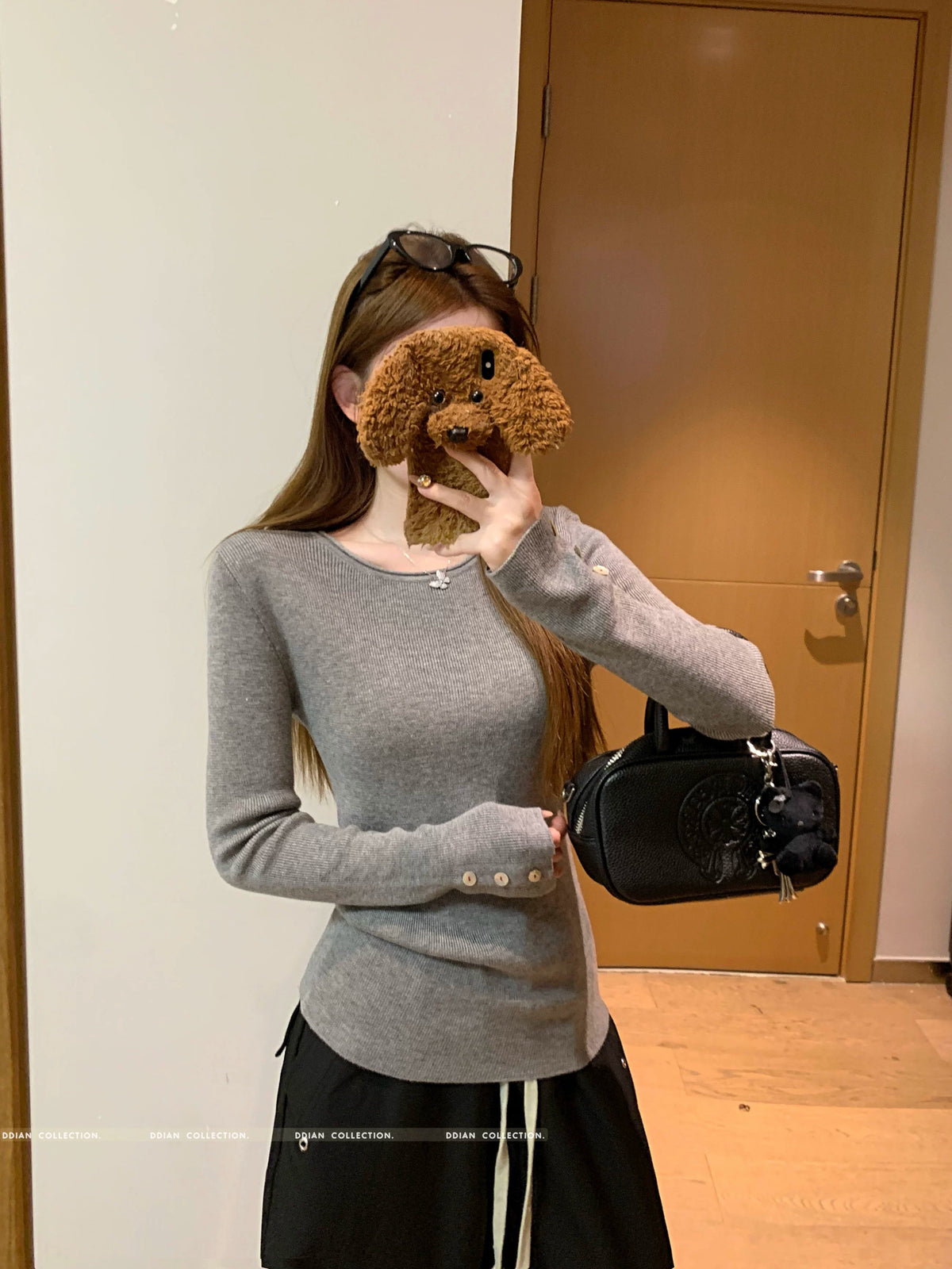 甜美少女風圓領修身長袖