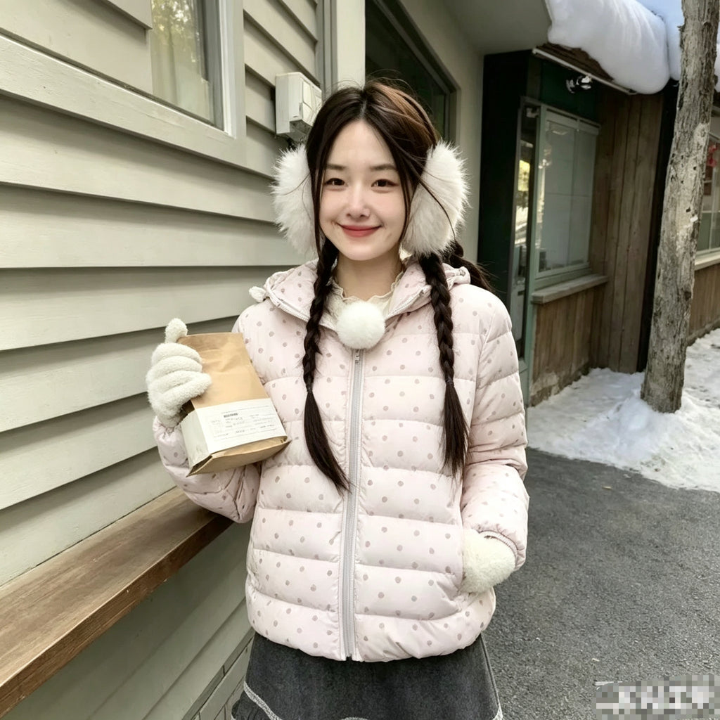 清透感甜美波點輕量羽絨連帽外套