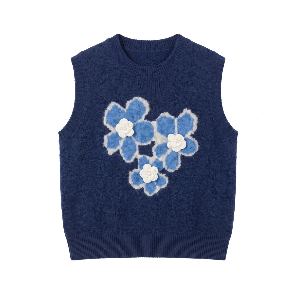 韓系花朵刺繡針圓領外搭無袖上衣