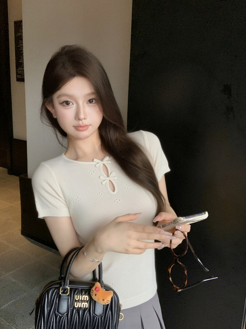 圓領蝴蝶結顯瘦上衣