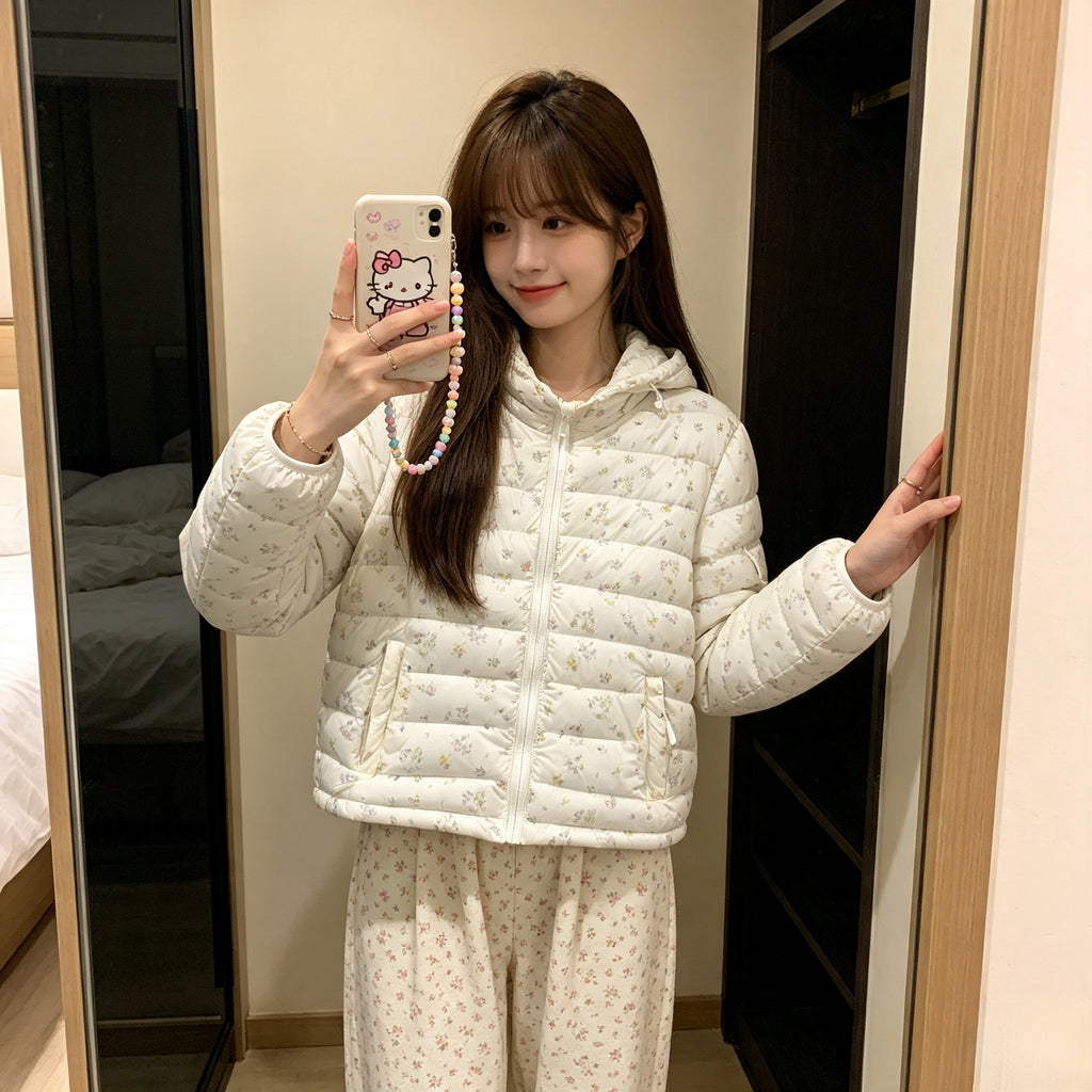 冬季質感慵懶風碎花波點羽絨服