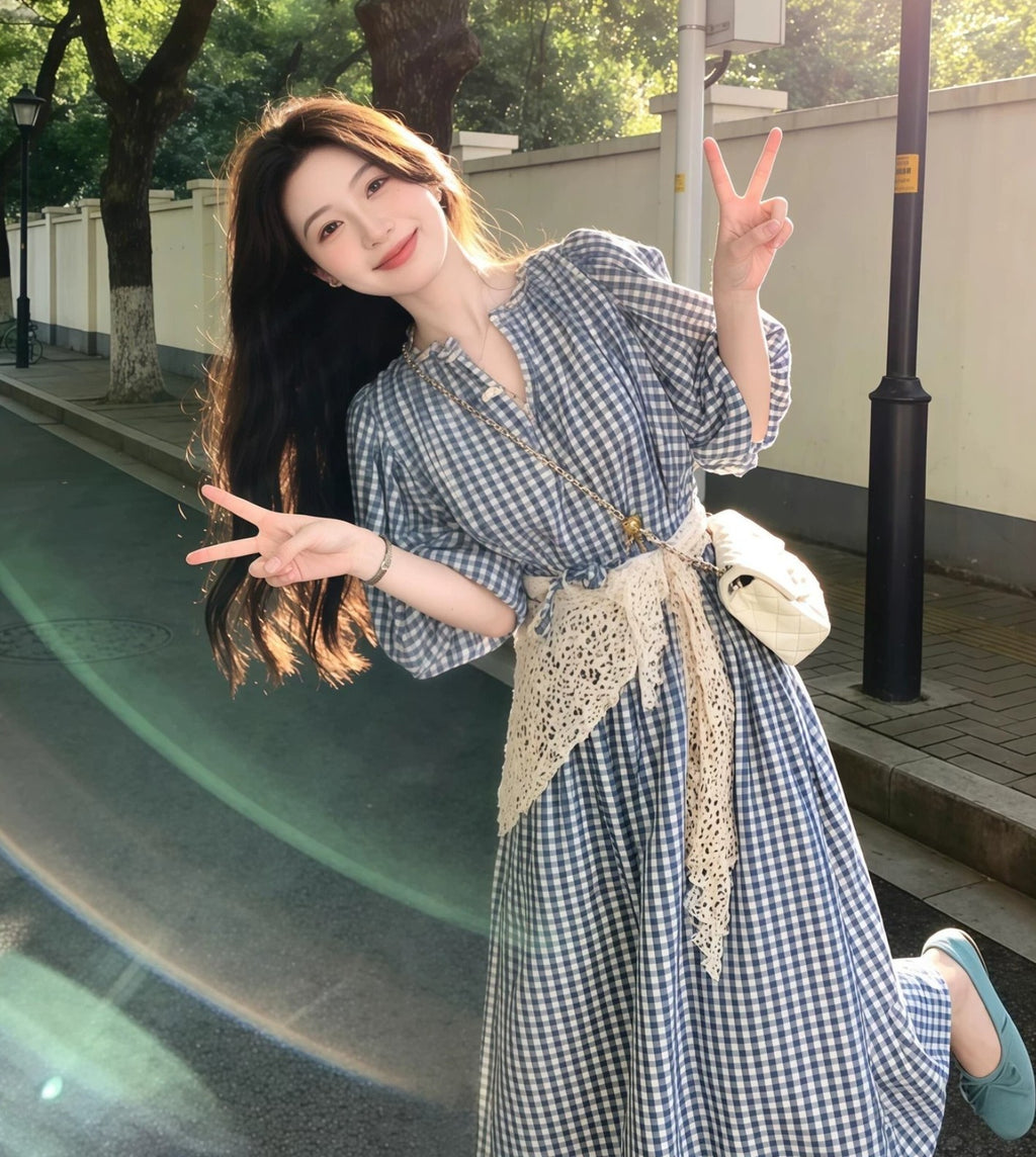甜美簡約風格子連衣裙