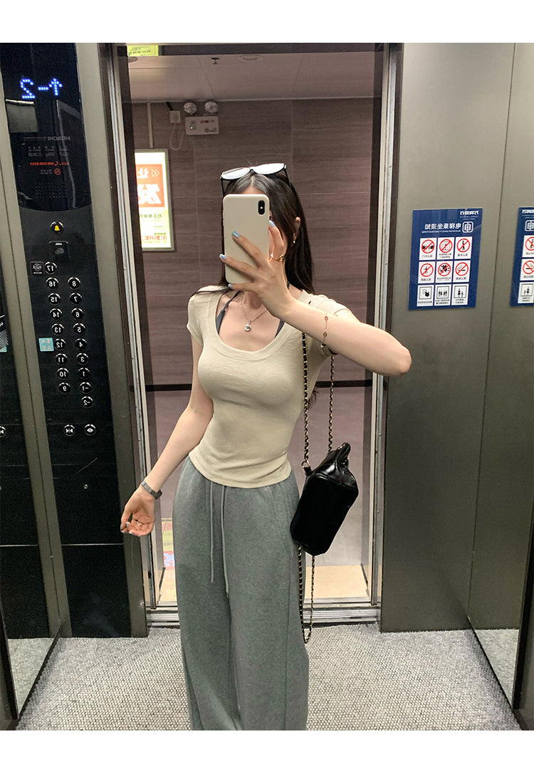 氣質U領短款上衣