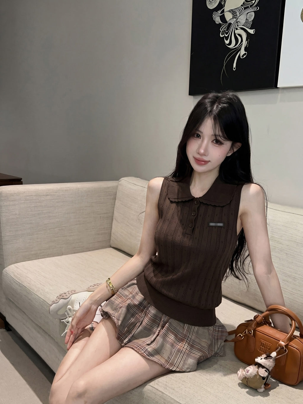 無袖翻領針織背心
