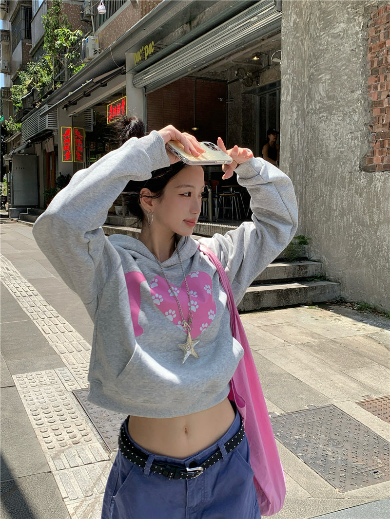 韓系可愛風愛心印花連帽衛衣