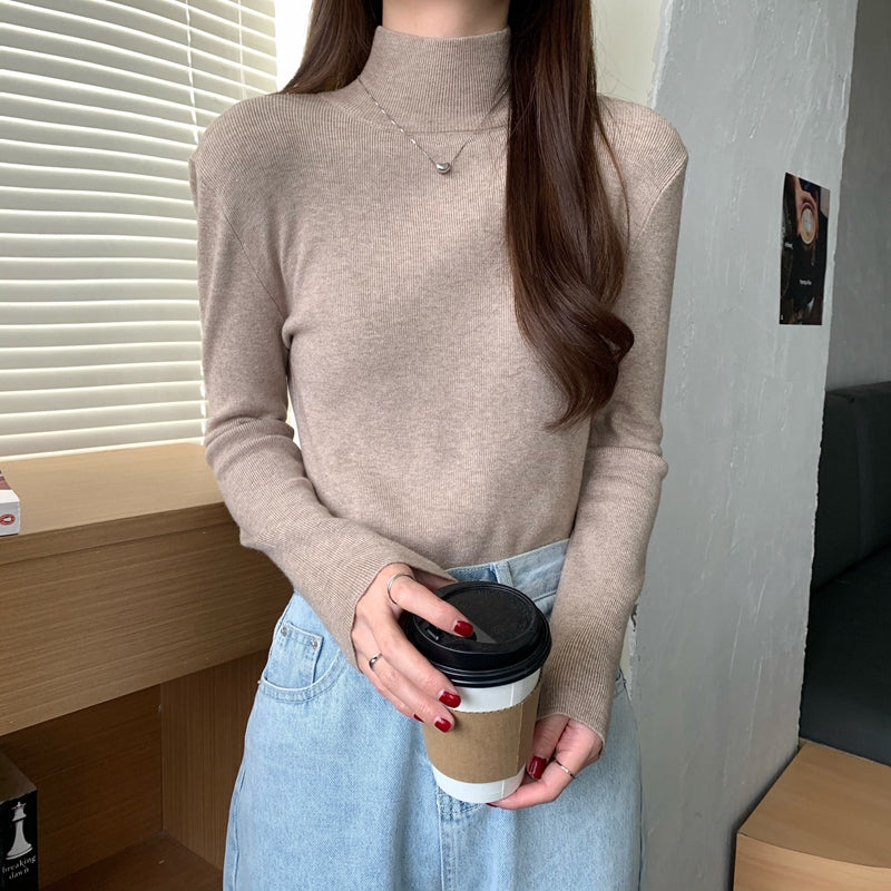 修身內搭半高領針織打底衫毛衣女
