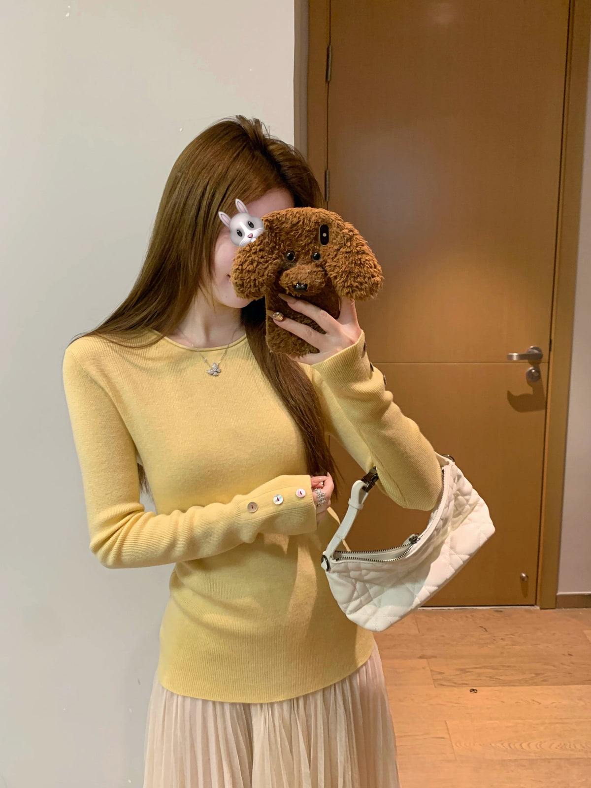 甜美少女風圓領修身長袖