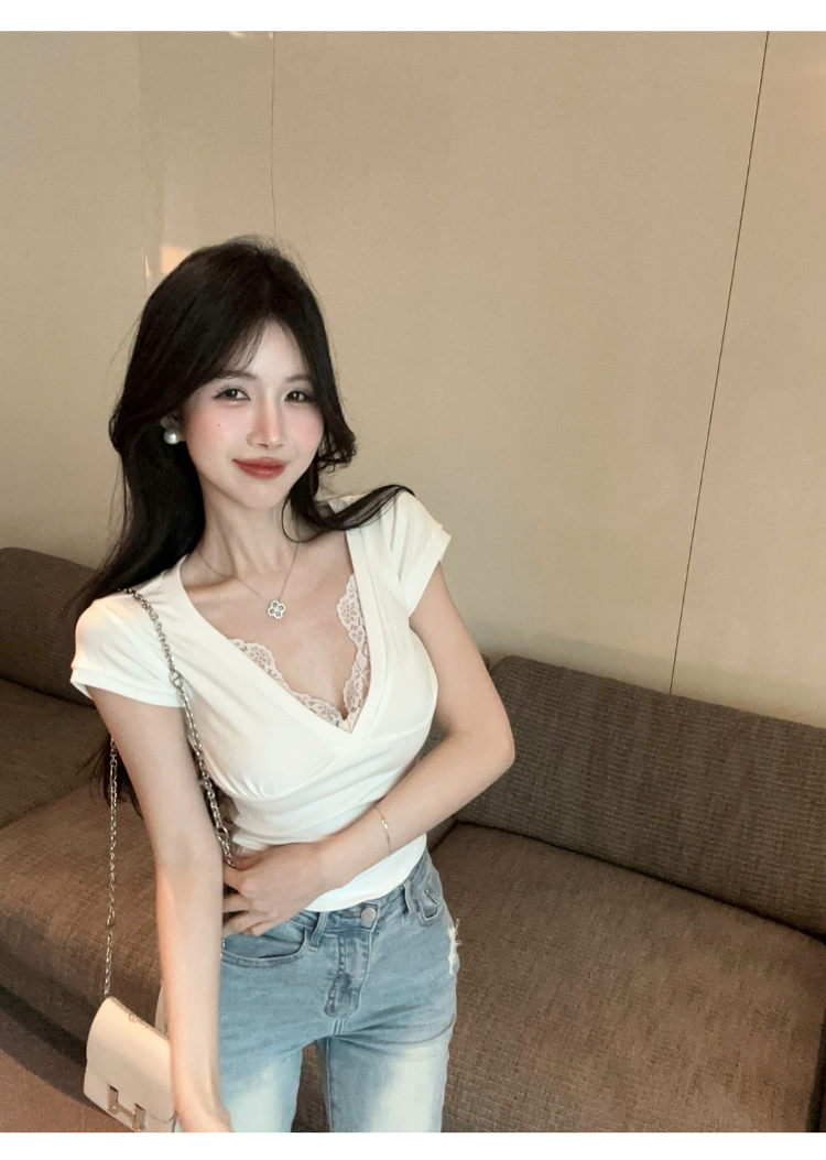 純欲V領蕾絲上衣