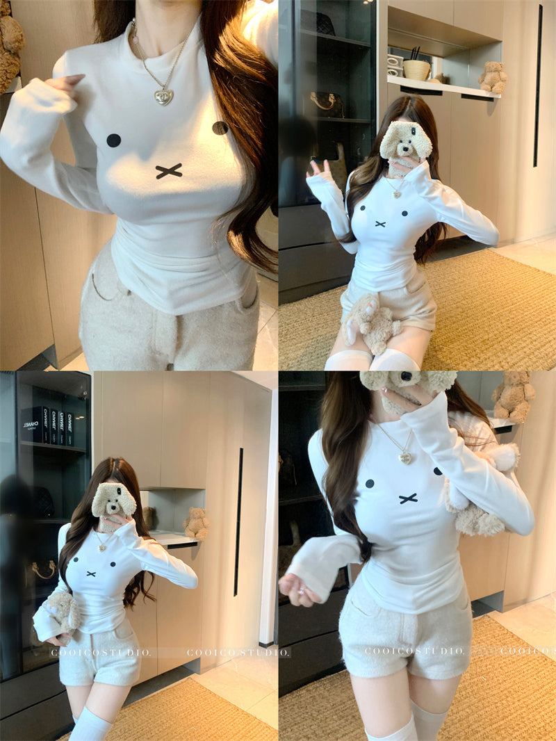 可愛加絨內搭修身打底衫