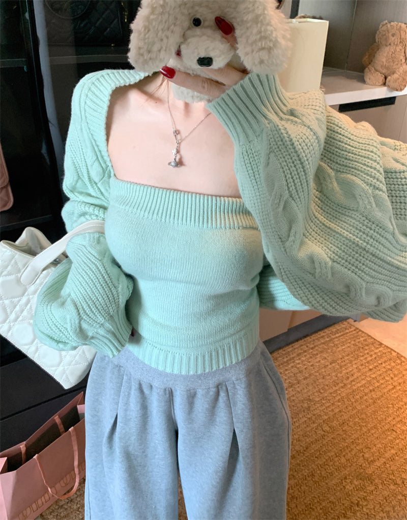 純欲風高級感抹胸毛織背心套裝