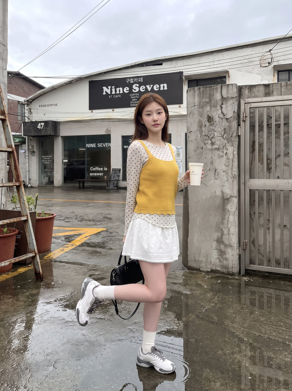 可愛風波點吊帶背心兩件套