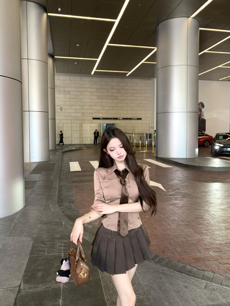 優雅高級感收腰顯瘦條紋襯衫