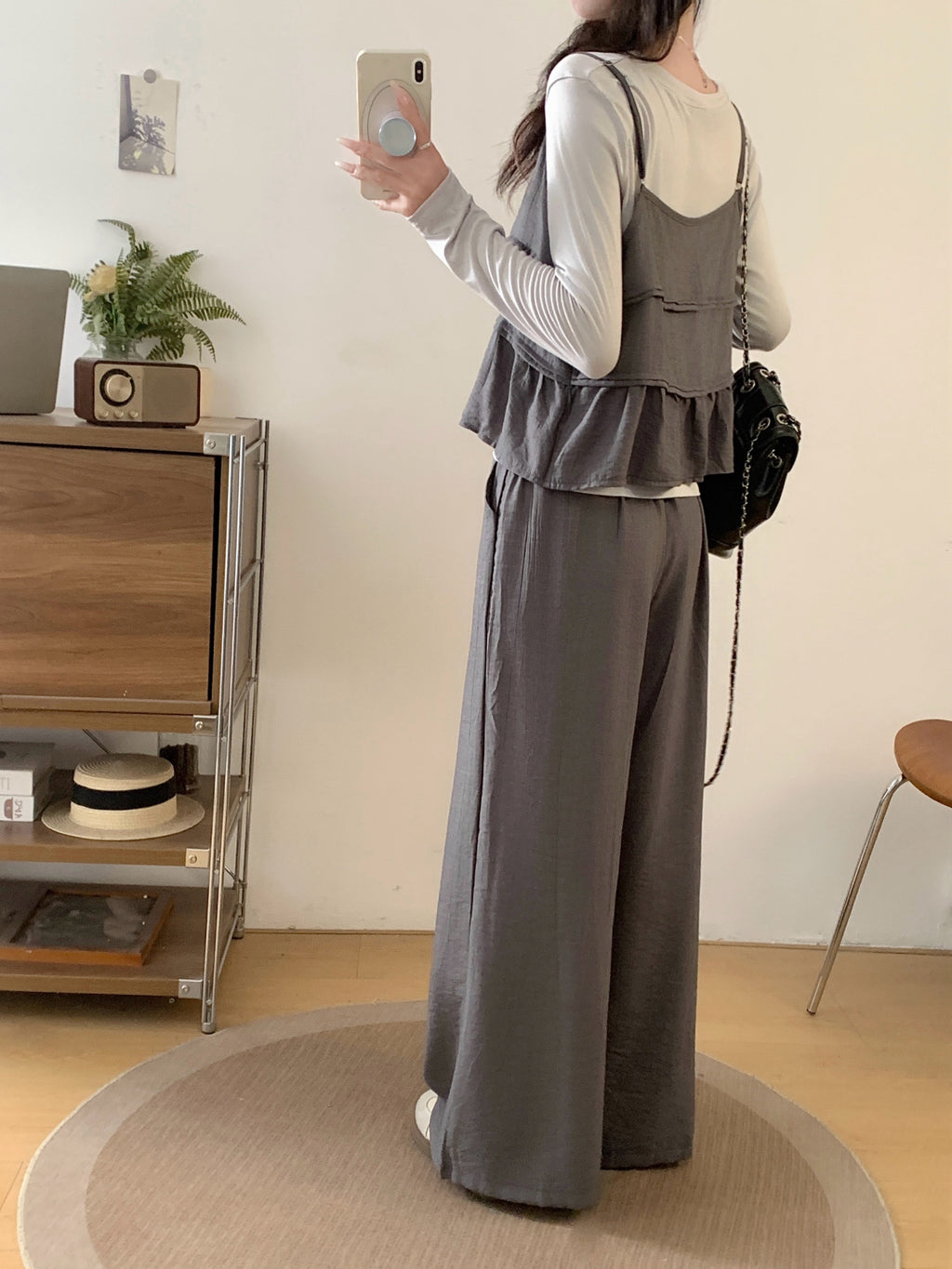 韓系慵懶風休閒闊腿褲三件套