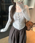 溫柔風圓領麻花拼接休閒上衣