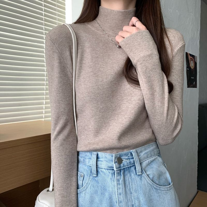 修身內搭半高領針織打底衫毛衣女