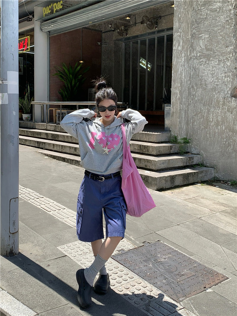 韓系可愛風愛心印花連帽衛衣
