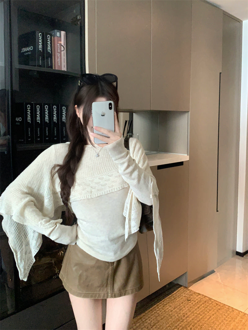 韓系設計感假兩件披肩上衣
