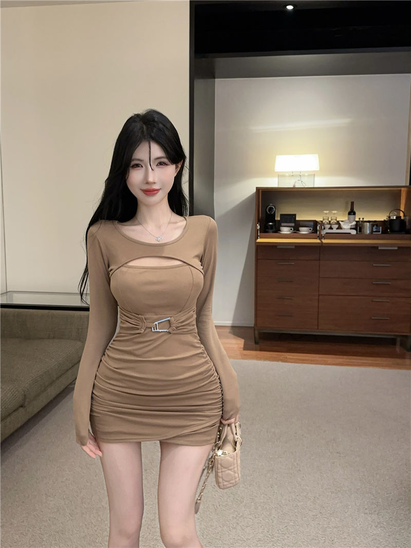 純欲辣妹性感皺褶包臀連衣裙