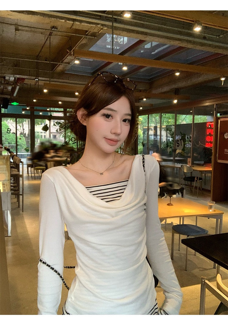 韓系修身設計感假兩件上衣